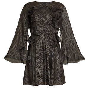 METALLIC RUFFLE BELL SLEEVE MINI DRESS